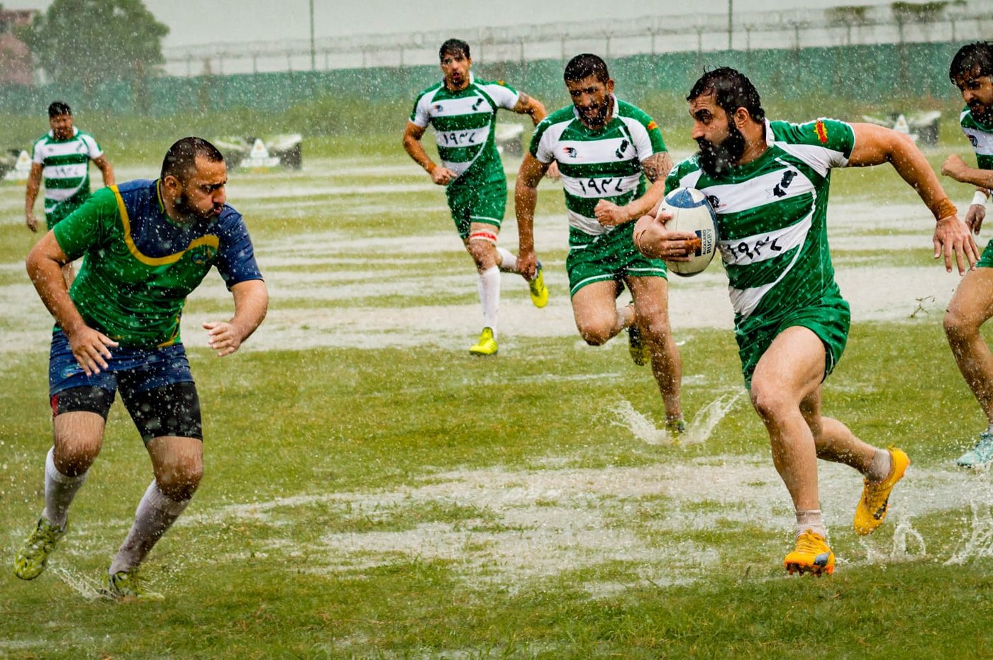 BOOMFA founder charging through monsoon rain in the Markhor Edition for Islamabad Jinns at the 2018 Azadi Cup.